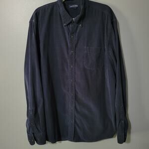 Lands End Button Down Shirt Mens XXL Navy Blue Corduroy Long Sleeve Button